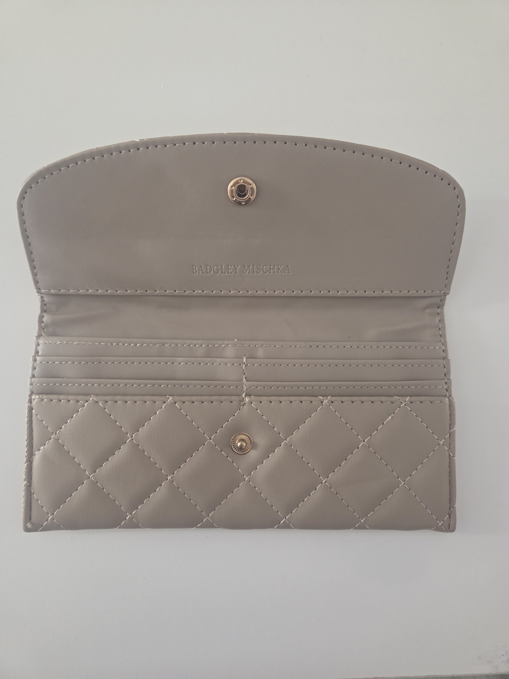 Badgley Mischka Taupe Quilted Checkbook Wallet Logo Accent - Picture 3 of 4